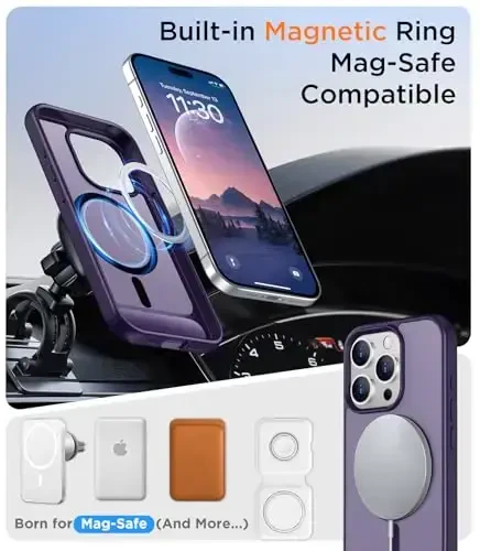 Temdan Magnetic iPhone 15 Pro Max Case bilan mos, [O'rnatilgan ko'rinmas tirgak] [MagSafe bilan mos] [Harbiy darajadagi zarbga chidamli] iPhone 15 Pro Max 6.7