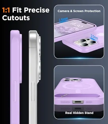 Temdan Magnetic iPhone 15 Pro Max Case bilan mos, [O'rnatilgan ko'rinmas tirgak][MagSafe bilan mos][Harbiy darajadagi zarbaga chidamli] Yupqa yarim shaffof matli telefon qutisi iPhone 15 Pro Max 6.7