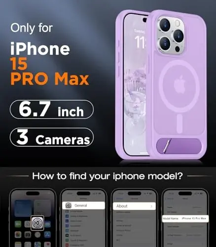 Temdan Magnetic iPhone 15 Pro Max Case bilan mos, [O'rnatilgan ko'rinmas tirgak][MagSafe bilan mos][Harbiy darajadagi zarbaga chidamli] Yupqa yarim shaffof matli telefon qutisi iPhone 15 Pro Max 6.7