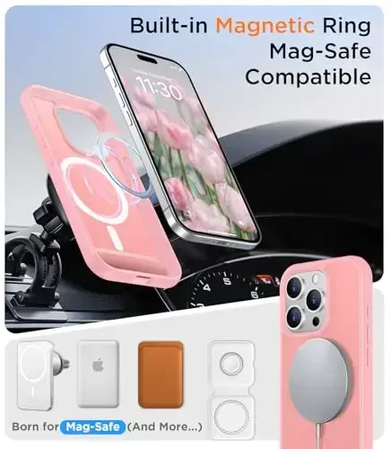 Temdan Magnetic iPhone 15 Pro Max Case bilan mos, [O'rnatilgan ko'rinmas tirgak][MagSafe bilan mos][Harbiy darajadagi zarbga chidamli] iPhone 15 Pro Max 6.7
