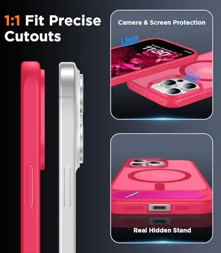 Temdan Magnetic iPhone 15 Pro Max uchun g‘ilof, [O‘rnatilgan ko‘rinmas tirgak][MagSafe bilan mos][Harbiy darajadagi zarbga chidamli] Yupqa yarim shaffof matli telefon g‘ilofi iPhone 15 Pro Max 6.7