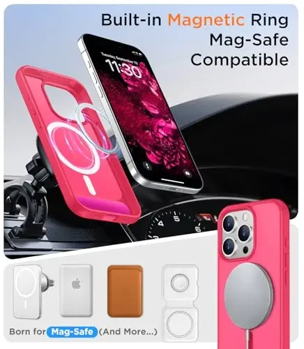 Temdan Magnetic iPhone 15 Pro Max uchun g‘ilof, [O‘rnatilgan ko‘rinmas tirgak][MagSafe bilan mos][Harbiy darajadagi zarbga chidamli] Yupqa yarim shaffof matli telefon g‘ilofi iPhone 15 Pro Max 6.7