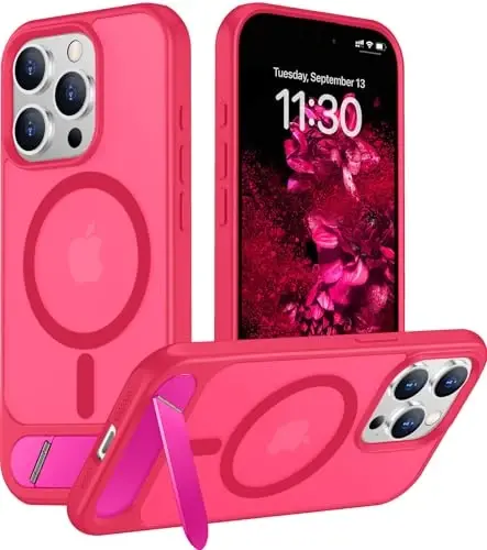 Temdan Magnetic iPhone 15 Pro Max uchun g‘ilof, [O‘rnatilgan ko‘rinmas tirgak][MagSafe bilan mos][Harbiy darajadagi zarbga chidamli] Yupqa yarim shaffof matli telefon g‘ilofi iPhone 15 Pro Max 6.7