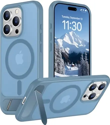 Temdan Magnetic iPhone 15 Pro Max uchun g'ilof, [O'rnatilgan ko'rinmas tirgak][MagSafe bilan mos][Harbiy darajadagi zarbga chidamli] Yupqa yarim shaffof matli telefon g'ilofi iPhone 15 Pro Max 6.7