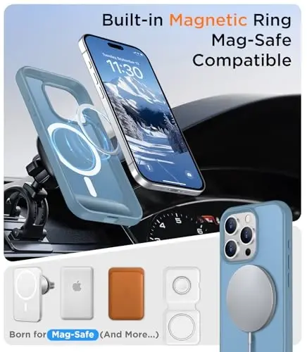 Temdan Magnetic iPhone 15 Pro Max uchun g'ilof, [O'rnatilgan ko'rinmas tirgak][MagSafe bilan mos][Harbiy darajadagi zarbga chidamli] Yupqa yarim shaffof matli telefon g'ilofi iPhone 15 Pro Max 6.7