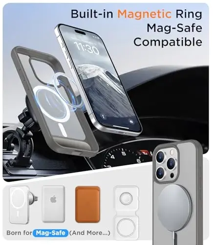 Temdan Magnetic iPhone 15 Pro Max uchun mos keladigan g'ilof, [O'rnatilgan ko'rinmas tirgak] [MagSafe bilan mos] [Harbiy darajadagi zarbaga chidamli] Yupqa yarim shaffof matli telefon g'ilofi iPhone 15 Pro Max 6.7