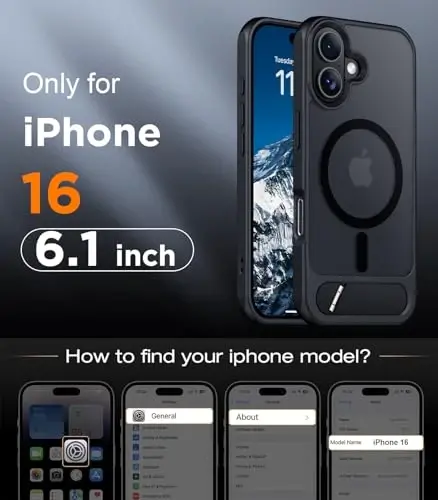 Temdan Magnetic iPhone 16 Case bilan mos, [Oʻrnatilgan koʻrinmas tirgak] [MagSafe bilan mos] [Harbiy darajadagi zarbga chidamli] iPhone 16 6.1