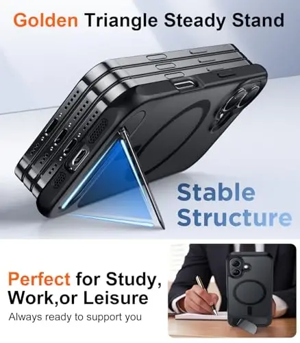 Temdan Magnetic iPhone 16 Case bilan mos, [Oʻrnatilgan koʻrinmas tirgak] [MagSafe bilan mos] [Harbiy darajadagi zarbga chidamli] iPhone 16 6.1