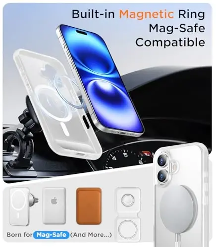 Temdan Magnetic iPhone 16 Case bilan mos, [O'rnatilgan ko'rinmas tirgak] [MagSafe bilan mos] [Harbiy standart zarbaga chidamli] Yengil o'tkazuvchan matli telefon qutisi iPhone 16 6.1