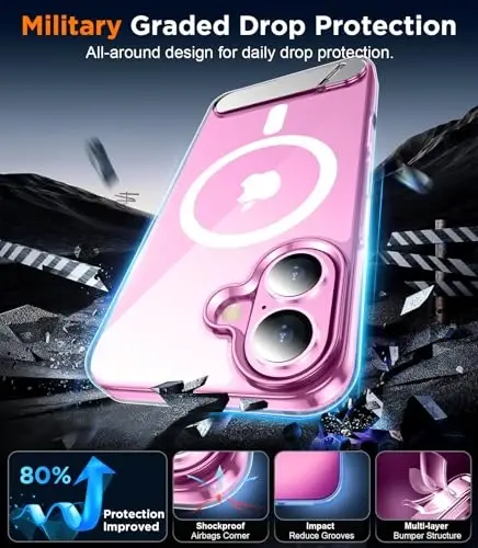 Temdan Magnetic iPhone 16 Case bilan mos, [O'rnatilgan ko'rinmas tirgak][MagSafe bilan mos] [Harbiy darajadagi zarbaga chidamli] iPhone 16 6.1