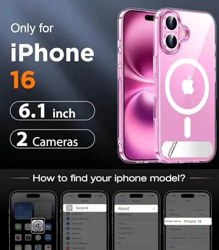 Temdan Magnetic iPhone 16 Case bilan mos, [O'rnatilgan ko'rinmas tirgak][MagSafe bilan mos] [Harbiy darajadagi zarbaga chidamli] iPhone 16 6.1