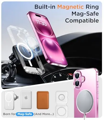 Temdan Magnetic iPhone 16 Case bilan mos, [O'rnatilgan ko'rinmas tirgak][MagSafe bilan mos] [Harbiy darajadagi zarbaga chidamli] iPhone 16 6.1