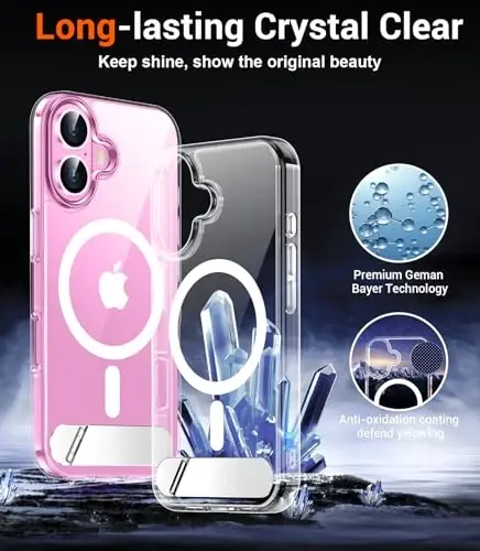 Temdan Magnetic iPhone 16 Case bilan mos, [O'rnatilgan ko'rinmas tirgak][MagSafe bilan mos] [Harbiy darajadagi zarbaga chidamli] iPhone 16 6.1