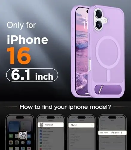 Temdan Magnetic iPhone 16 Case bilan mos, [O'rnatilgan ko'rinmas tirgak][MagSafe bilan mos][Harbiy darajadagi zarbga chidamli] iPhone 16 6.1