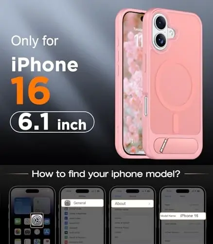 Temdan Magnetic iPhone 16 Case bilan mos, [O'rnatilgan Ko'rinmas Tirgak][MagSafe bilan mos][Harbiy Standartga muvofiq zarbga chidamli] iPhone 16 6.1
