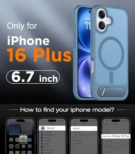 Temdan Magnetic iPhone 16 Plus bilan mos keladi, [O'rnatilgan ko'rinmas tirgak][MagSafe bilan mos keladi][Harbiy darajadagi zarbga chidamli] Yengil yarim shaffof matli telefon qutisi iPhone 16 Plus 6.7