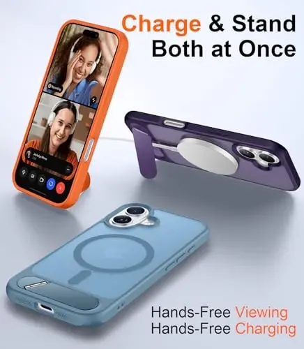 Temdan Magnetic iPhone 16 Plus bilan mos keladi, [O'rnatilgan ko'rinmas tirgak][MagSafe bilan mos keladi][Harbiy darajadagi zarbga chidamli] Yengil yarim shaffof matli telefon qutisi iPhone 16 Plus 6.7