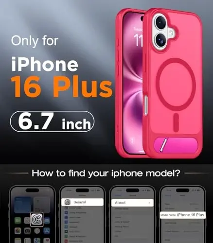 Temdan Magnetic iPhone 16 Plus bilan mos keladigan g'ilof, [O'rnatilgan ko'rinmas tirgak][MagSafe bilan mos][Harbiy darajadagi zarbga chidamli] iPhone 16 Plus 6.7