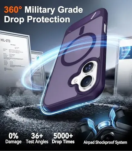 Temdan Magnetic iPhone 16 Plus bilan mos keladigan g‘ilof, [O‘rnatilgan ko‘rinmas tirgak][MagSafe bilan mos][Harbiy darajadagi zarbga chidamli] iPhone 16 Plus 6.7