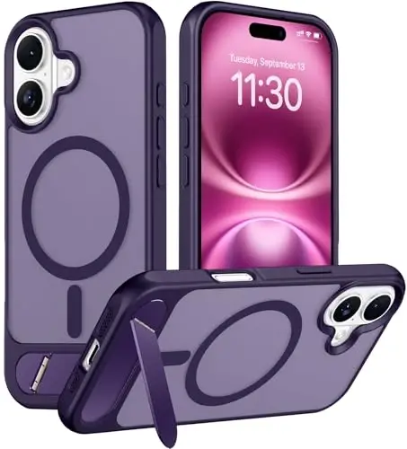 Temdan Magnetic iPhone 16 Plus bilan mos keladigan g‘ilof, [O‘rnatilgan ko‘rinmas tirgak][MagSafe bilan mos][Harbiy darajadagi zarbga chidamli] iPhone 16 Plus 6.7