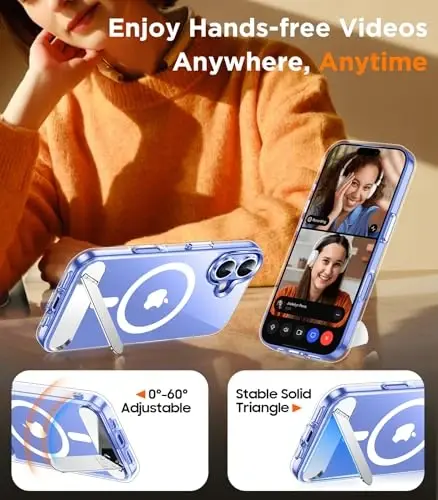 Temdan Magnetic iPhone 16 Plus Case bilan mos, [O'rnatilgan Ko'rinmas Tirgak][MagSafe bilan mos] [Harbiy Darajadagi Zarba o'tkazmaydigan] iPhone 16 Plus 6.7