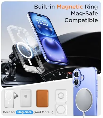 Temdan Magnetic iPhone 16 Plus Case bilan mos, [O'rnatilgan Ko'rinmas Tirgak][MagSafe bilan mos] [Harbiy Darajadagi Zarba o'tkazmaydigan] iPhone 16 Plus 6.7