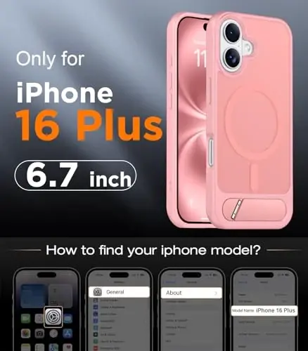 Temdan Magnetic iPhone 16 Plus Case bilan mos, [O'rnatilgan ko'rinmas tirgak][MagSafe bilan mos][Harbiy darajadagi zarbga chidamli] iPhone 16 Plus 6.7