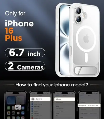 Temdan Magnetic iPhone 16 Plus Case bilan mos, [O'rnatilgan ko'rinmas tirgak][MagSafe bilan mos][Harbiy darajadagi zarbga chidamli] iPhone 16 Plus 6.7