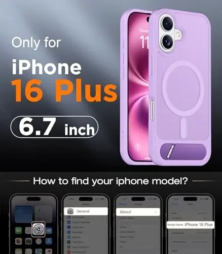 Temdan Magnetic iPhone 16 Plus Case bilan mos, [O'rnatilgan ko'rinmas tirgak][MagSafe bilan mos][Harbiy darajadagi zarbga chidamli] iPhone 16 Plus 6.7