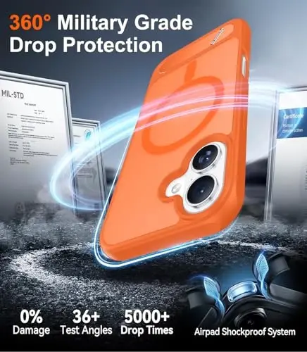 Temdan Magnetic iPhone 16 Plus Case bilan mos, [O'rnatilgan ko'rinmas tirgak][MagSafe bilan mos][Harbiy darajadagi zarbga chidamli] Yupqa shaffof matli iPhone 16 Plus 6.7