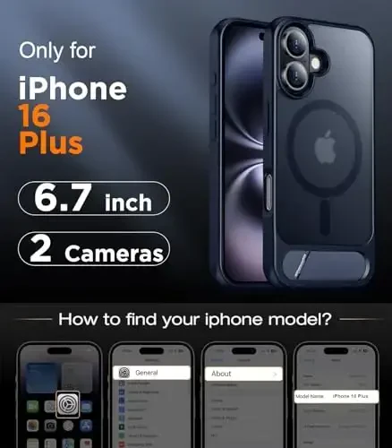 Temdan Magnetic iPhone 16 Plus uchun g‘ilof, [O‘rnatilgan ko‘rinmas tirgak][MagSafe bilan mos] [Harbiy darajadagi zarbaga chidamli] Yupqa shaffof matli telefon g‘ilofi iPhone 16 Plus 6.7