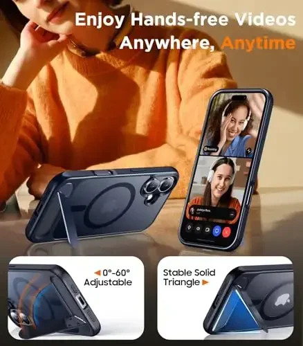 Temdan Magnetic iPhone 16 Plus uchun g‘ilof, [O‘rnatilgan ko‘rinmas tirgak][MagSafe bilan mos] [Harbiy darajadagi zarbaga chidamli] Yupqa shaffof matli telefon g‘ilofi iPhone 16 Plus 6.7