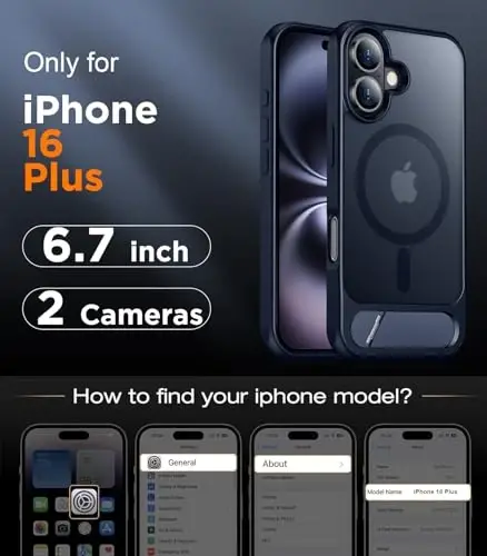 Temdan Magnetic iPhone 16 Plus uchun g‘ilof, [O‘rnatilgan ko‘rinmas tirgak][MagSafe bilan mos] [Harbiy darajadagi zarbaga chidamli] Yupqa shaffof matli telefon g‘ilofi iPhone 16 Plus 6.7