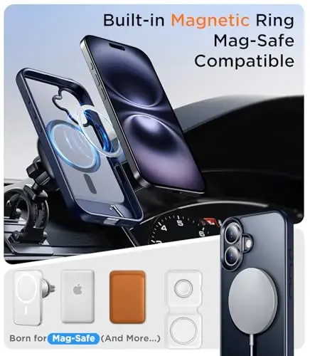 Temdan Magnetic iPhone 16 Plus uchun g‘ilof, [O‘rnatilgan ko‘rinmas tirgak][MagSafe bilan mos] [Harbiy darajadagi zarbaga chidamli] Yupqa shaffof matli telefon g‘ilofi iPhone 16 Plus 6.7