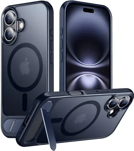 Temdan Magnetic iPhone 16 Plus uchun g‘ilof, [O‘rnatilgan ko‘rinmas tirgak][MagSafe bilan mos] [Harbiy darajadagi zarbaga chidamli] Yupqa shaffof matli telefon g‘ilofi iPhone 16 Plus 6.7