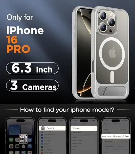 Temdan Magnetic iPhone 16 Pro Case bilan mos keladi, [O'rnatilgan ko'rinmas tirgak][MagSafe bilan mos keladi][Harbiy darajadagi zarbaga chidamli] iPhone 16 Pro 6.3