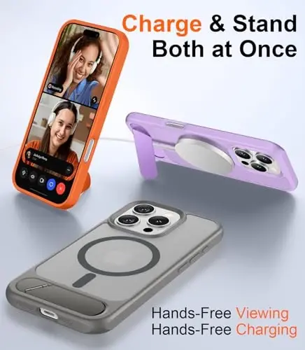 Temdan Magnetic iPhone 16 Pro Case bilan mos, [O'rnatilgan ko'rinmas tayanch] [MagSafe bilan mos] [Harbiy darajadagi zarbga chidamli] Yupqa shaffof matli telefon qutisi iPhone 16 Pro 6.3