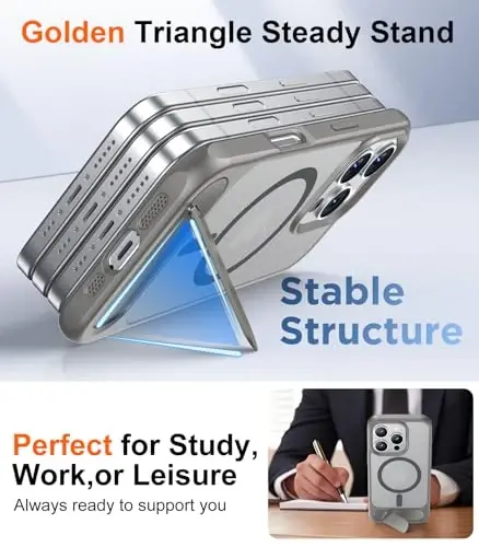 Temdan Magnetic iPhone 16 Pro Case bilan mos, [O'rnatilgan ko'rinmas tayanch] [MagSafe bilan mos] [Harbiy darajadagi zarbga chidamli] Yupqa shaffof matli telefon qutisi iPhone 16 Pro 6.3