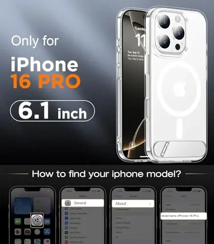 Temdan Magnetic iPhone 16 Pro Case bilan mos, [O'rnatilgan ko'rinmas tirgak][MagSafe bilan mos] [Harbiy darajadagi zarbga chidamli] iPhone 16 Pro 6.3