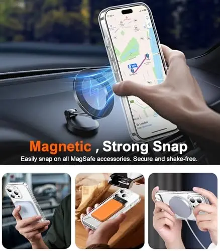 Temdan Magnetic iPhone 16 Pro Case bilan mos, [O'rnatilgan ko'rinmas tirgak][MagSafe bilan mos] [Harbiy darajadagi zarbga chidamli] iPhone 16 Pro 6.3