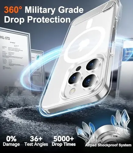 Temdan Magnetic iPhone 16 Pro Case bilan mos, [O'rnatilgan ko'rinmas tirgak][MagSafe bilan mos] [Harbiy darajadagi zarbga chidamli] iPhone 16 Pro 6.3