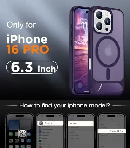 Temdan Magnetic iPhone 16 Pro Case bilan mos, [O'rnatilgan ko'rinmas tirgak][MagSafe bilan mos] [Harbiy darajadagi zarbga chidamli] Yupqa yarim shaffof matli telefon qutisi iPhone 16 Pro 6.3