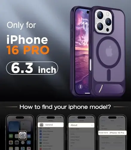 Temdan Magnetic iPhone 16 Pro Case bilan mos, [O'rnatilgan ko'rinmas tirgak][MagSafe bilan mos] [Harbiy darajadagi zarbga chidamli] Yupqa yarim shaffof matli telefon qutisi iPhone 16 Pro 6.3