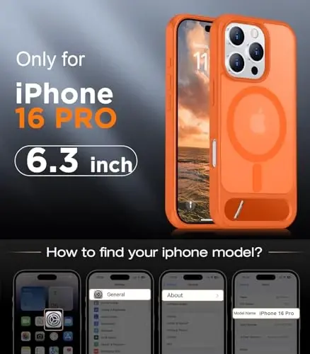 Temdan Magnetic iPhone 16 Pro Case bilan mos, [O'rnatilgan Ko'rinmas Tirgak][MagSafe bilan mos] [Harbiy Standartga chidamli zarba] iPhone 16 Pro 6.3