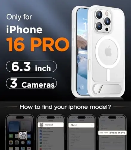 Temdan Magnetic iPhone 16 Pro Case bilan mos, [Oʻrnatilgan koʻrinmas tirgak][MagSafe bilan mos][Harbiy darajadagi zarbga chidamli] iPhone 16 Pro 6.3