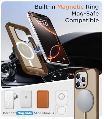 Temdan Magnetic iPhone 16 Pro Max bilan mos keladi, [Oʻrnatilgan koʻrinmas tayanch][MagSafe bilan mos] [Harbiy darajadagi zarbga chidamli] Yupqa yarim shaffof matli telefon gʻilofi iPhone 16 Pro Max 6.9