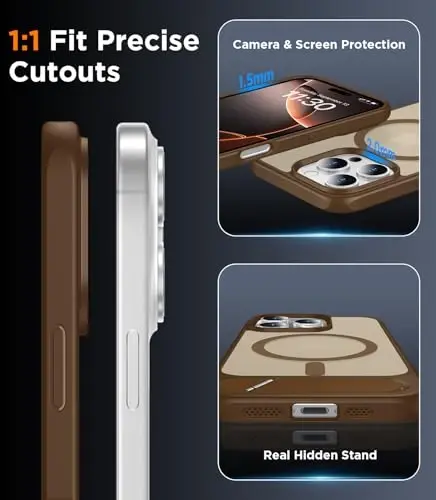 Temdan Magnetic iPhone 16 Pro Max bilan mos keladi, [Oʻrnatilgan koʻrinmas tayanch][MagSafe bilan mos] [Harbiy darajadagi zarbga chidamli] Yupqa yarim shaffof matli telefon gʻilofi iPhone 16 Pro Max 6.9