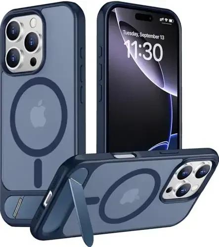 Temdan Magnetic iPhone 16 Pro Max bilan mos keladi, [O'rnatilgan ko'rinmas tirgak] [MagSafe bilan mos keladi] [Harbiy darajadagi zarbaga chidamli] Yassi yarim shaffof matli telefon g'ilofi iPhone 16 Pro Max 6.9