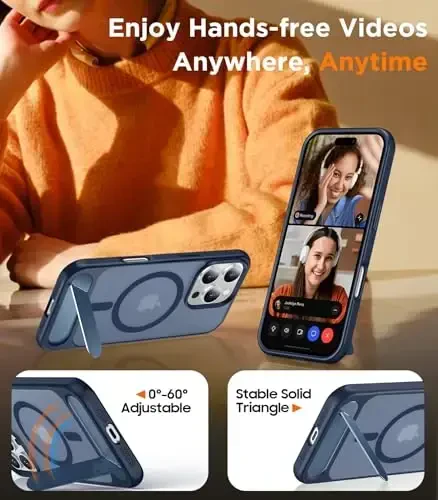 Temdan Magnetic iPhone 16 Pro Max bilan mos keladi, [O'rnatilgan ko'rinmas tirgak] [MagSafe bilan mos keladi] [Harbiy darajadagi zarbaga chidamli] Yassi yarim shaffof matli telefon g'ilofi iPhone 16 Pro Max 6.9