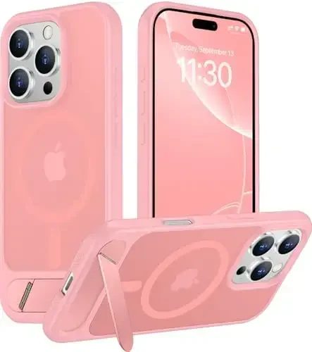 Temdan Magnetic iPhone 16 Pro Max bilan mos keladi, [Oʻrnatilgan koʻrinmas tirgak][MagSafe bilan mos] [Harbiy darajadagi zarbga chidamli] Yengil oʻtkazuvchan matli telefon gʻilofi iPhone 16 Pro Max 6.9